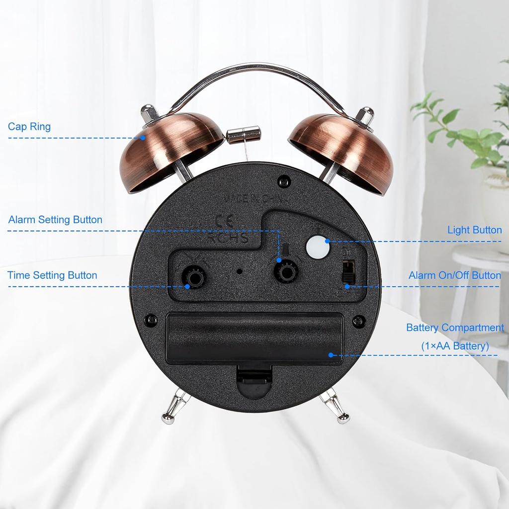 Ретро звонок громкий будильник тихие не тикающие часы старомодные прикроватные часы с ночником для крепко спящих