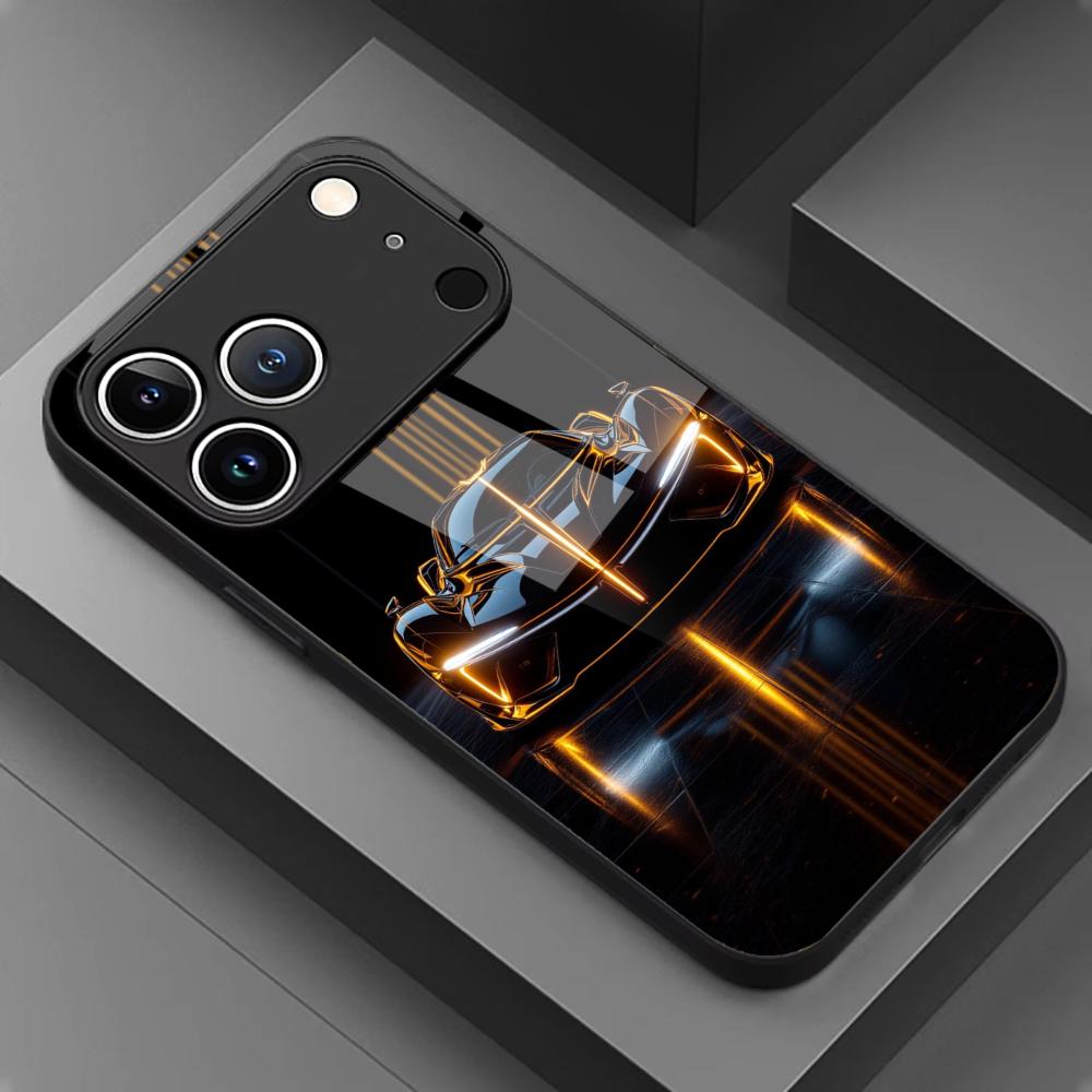 Edgy Neon Sports Car Graphic Glass phone case mobile phones for iphone 17 pro max cover for iPhone 17 16 15 14 13 12 pm Pro Plus