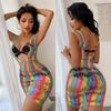 Colorful Stripes Sexy Lingerie For Women Porn Fishnet Bodysuit Female Sex Crotchless Hollow Teddy Bodystockings Erotic Adult Female Sex Game Costume