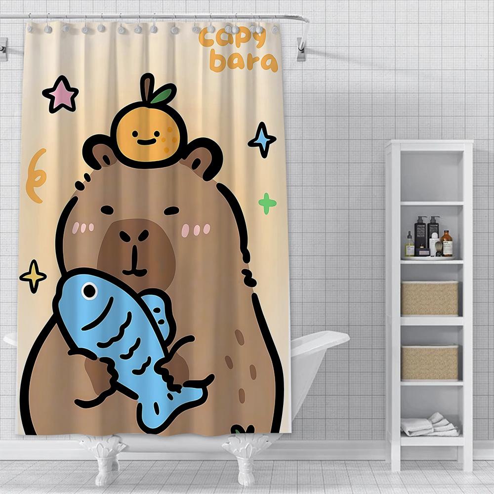 Шторка для душа водонепроницаемая полиэстер краска цветная для ванной Kawaii Капибары домашний декор ванной с крючками