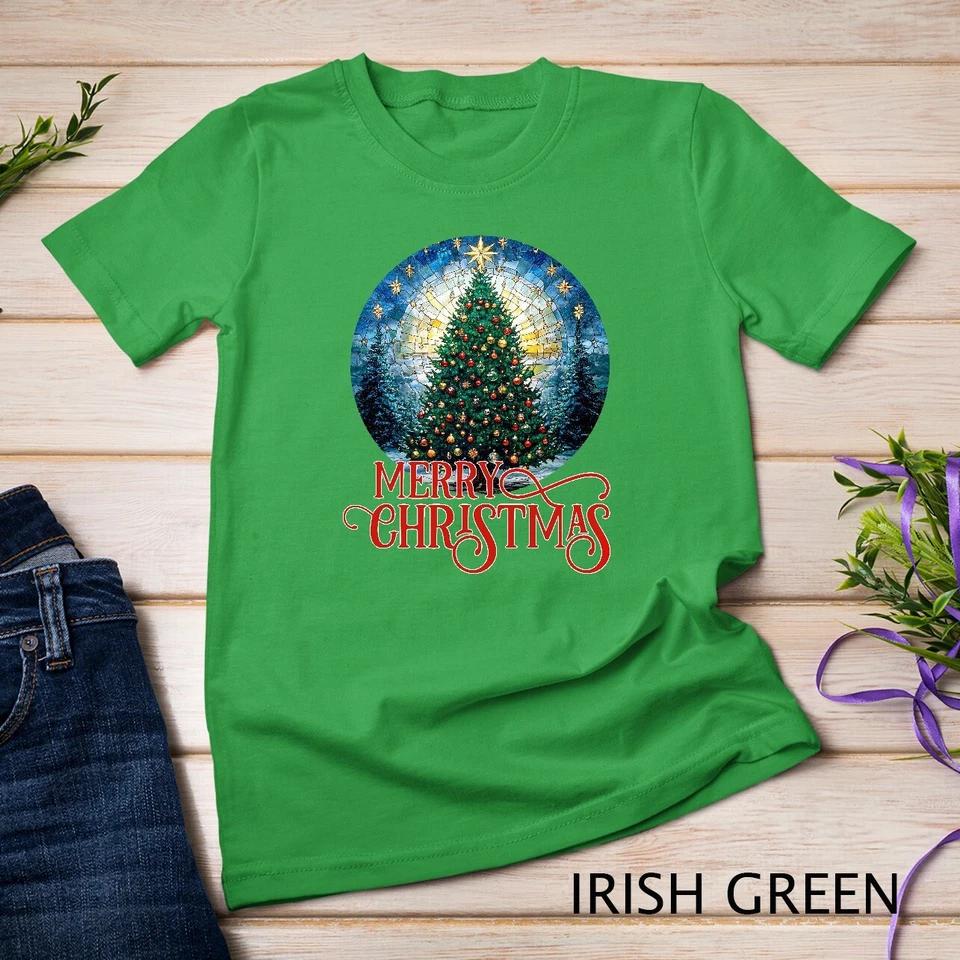 Christmas Tree with Stars Stained Glass Ornament Funny Christmas Unisex T-shirt 6
