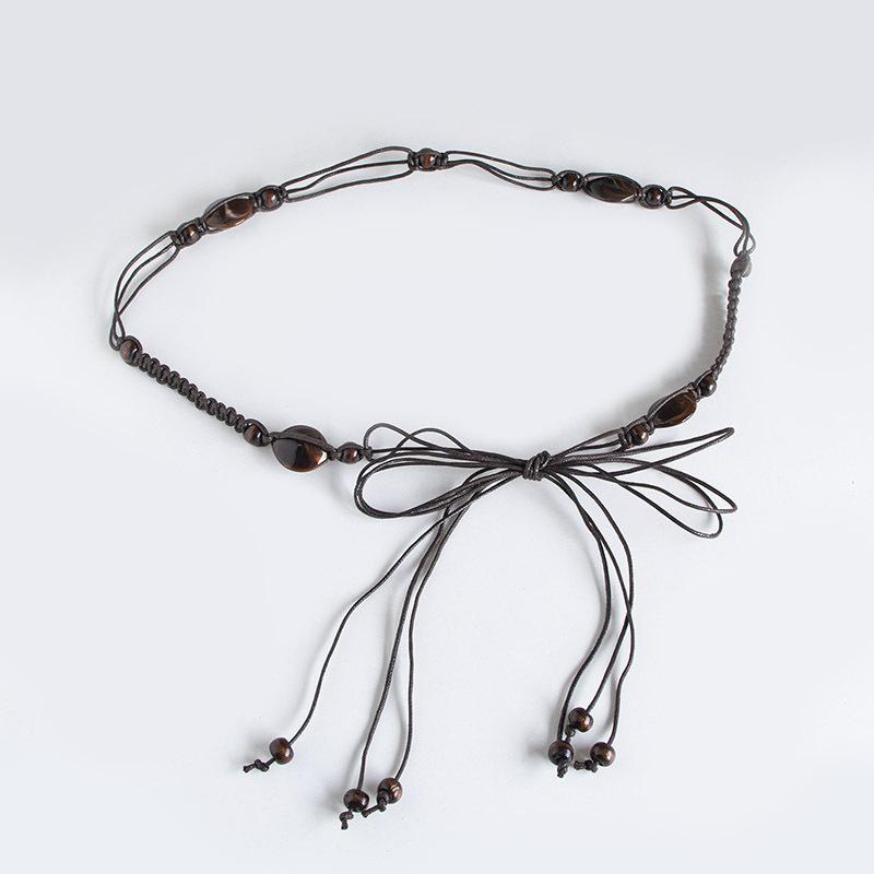 Богемный пояс, Пояс в этническом стиле, Плетеный пояс, Тонкий пояс с деревянными бусинами, Пояс-веревка в повседневном отпускном стиле, Женский пояс