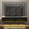 Wall-Mounted TV Cabinet up to 75" with 16-Colour LED Lights and Remote Control, 180x40x30cm, Black