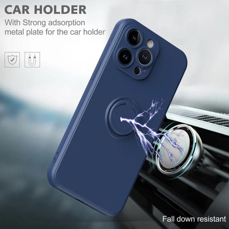 Магнитный мягкий силиконовый чехол для телефона Для iPhone 15 13 14 11 12 Pro Max XS XR 8 7 15 Plus SE Полный с кольцом-держателем подставкой Чехол