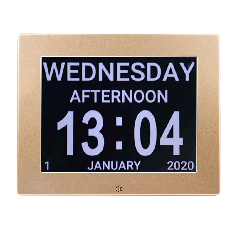 Dementia Clock with Digital Alarm Clock with Day Date and Time Calendar Clock Verbal Reminder Medicine Reminder Golden 10 Inches