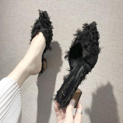 Шлепанцы на среднем каблуке с острым носком, женские тапочки и сандалии, дизайнерская роскошь 2025, в продаже, нескользящая подошва, 39 размер