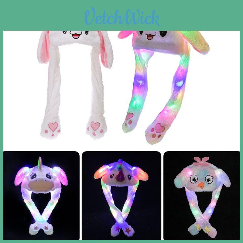 Charming Winter Plush Bunny Ears Hat For Women With Shining And Movable Earflaps