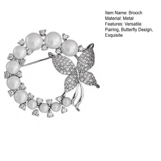 Ladies Butterfly Brooch Pin Rhinestone Faux Pearl Butterfly Brooch Lapel Brooch Pin
