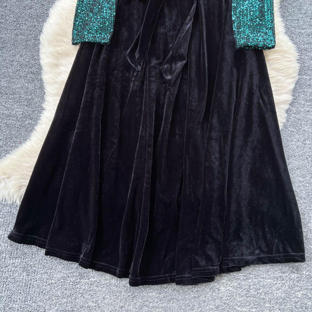 Шикарный Винтажный Велюровый Элегантный Наряд Феи с Длинным Рукавом Корейская Мода Осенняя Мода Платья Женская Одежда