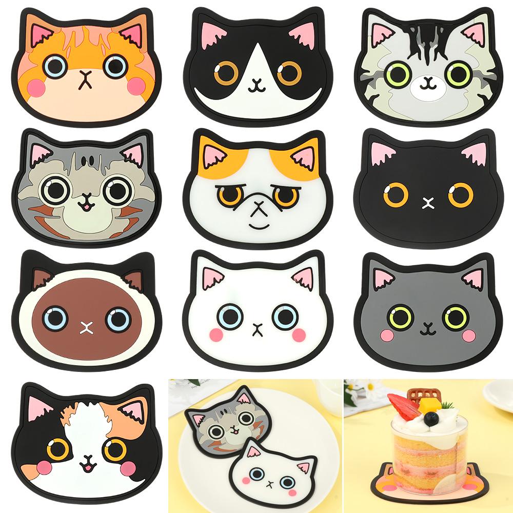 Cartoon Cat Shaped Silicone Dining Table Placemat Coaster Kitchen Accessories Mat Cup Mug Heat-resistant Animal Coffee Drink Pad