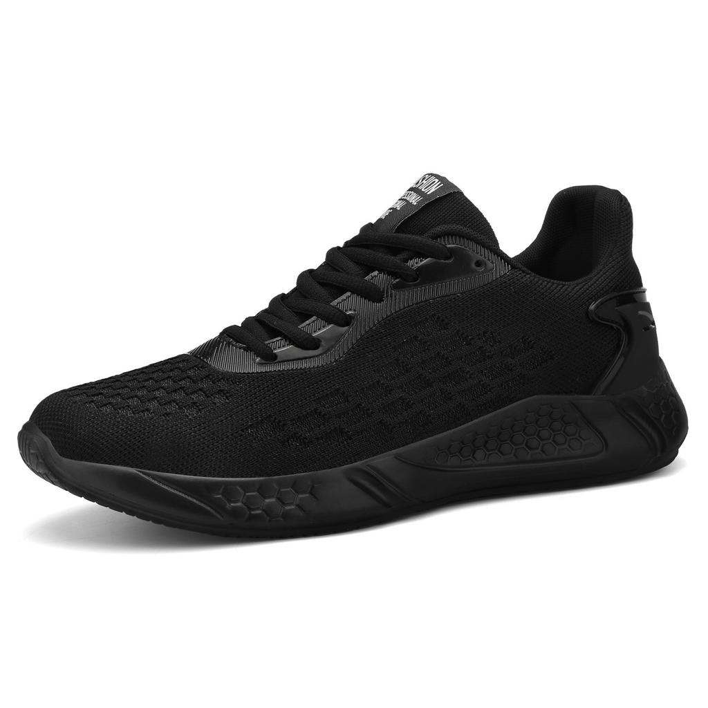 2025 new spring and autumn flying woven mesh running men's casual black sports shoes breathable non-slip lace-up large size shoes