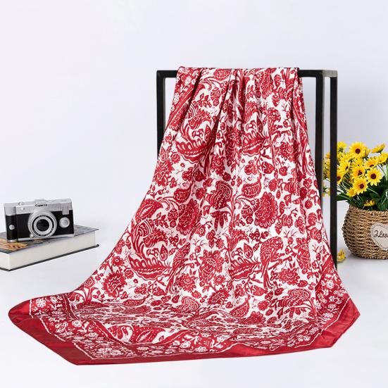 Women Neck Scarf Vintage Ethnic Style Contrast Color Square Shape Breathable Head Protection Soft Fabric Silky Women Head Wrap Female Headwear