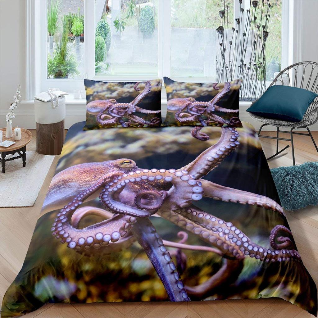 Octopus Duvet Cover Set Blue Octopus Undersea Animals Comforter Cover Kids Teens Boys Room Decor Polyester Bedding Duvet Covers