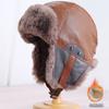 Retro pilot hat men's and women's winter velvet PU leather warm Lei Feng hat Northeast outdoor cycling ear protection hat