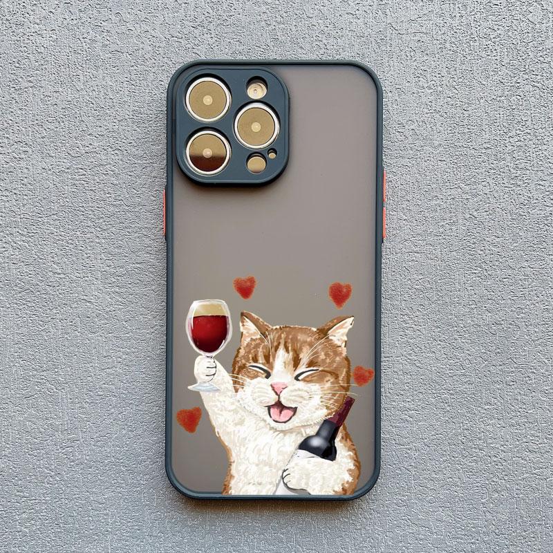 Милый счастливый кот бокал красного вина чехол для телефона для iPhone 15 14 13 Pro Max 16 13 12 11 Pro Max Mini 7 8 15 14 Plus X XS XR задняя крышка