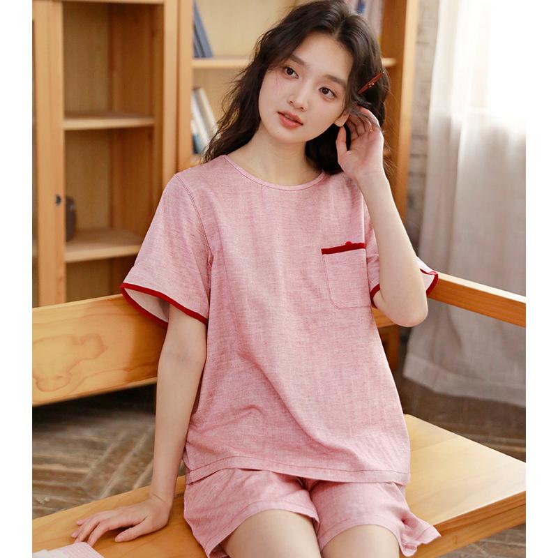 Summer new high-end casual cotton yarn short-sleeved short-sleeved women's pullover loungewear set 11