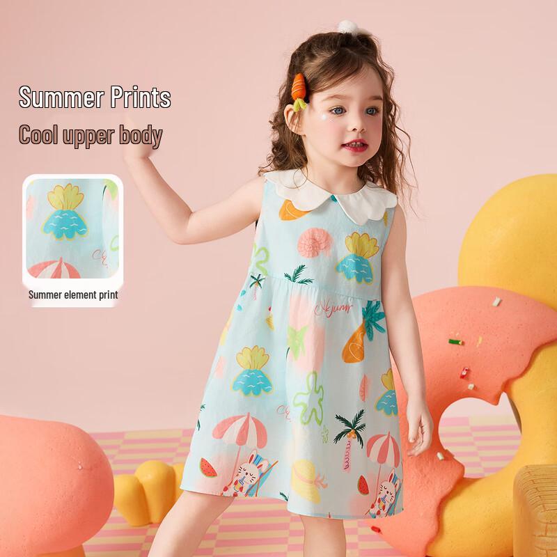 ASK JUNIOR Summer Floral Sleeveless Doll Collar Dress for Girls