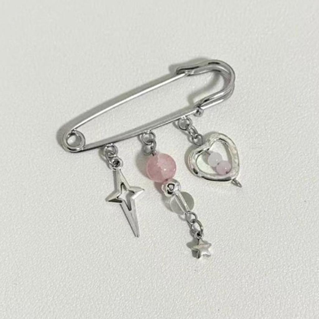 Beaded Lapel Pin with Chain Style Fashionable Women Brooch Handcrafted Breastpin Accessory Backpacks and Clothing Charm