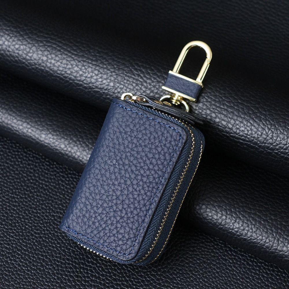 Lychee Pattern Car Key Protection Case Genuine Leather Car Key Wallet Business Use