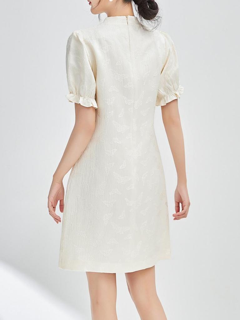 New Chinese Jacquard Butterfly Cheongsam Dress for Women - Retro & Feminine