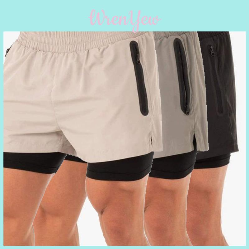Men's Gym Sports Training Shorts With Breathable Mesh And Zippered Pockets