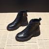 Кожаные ботинки Мартин женские в британском стиле осенне-зимние новые короткие ботинки боковая молния круглый носок толстый каблук шнуровка модные ботинки