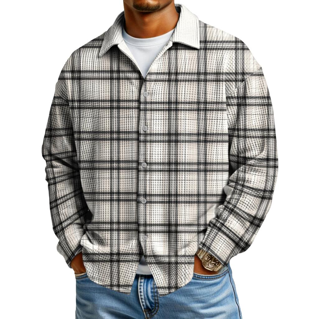 Мужская повседневная рубашка с длинным рукавом на пуговицах