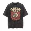 Футболка с принтом группы Green Day, выстиранная, ретро, старая, с коротким рукавом, рок, панк, для пары, удобная, свободная, модная, мужская одежда