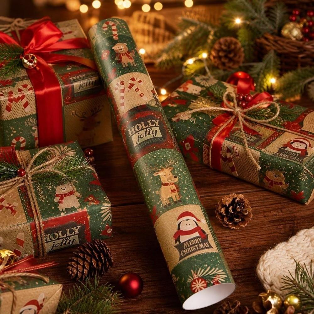 Elk Gift Wrapping Paper 300cm Xmas Arts Kraft Paper Christmas Wrapping Paper Holiday Party