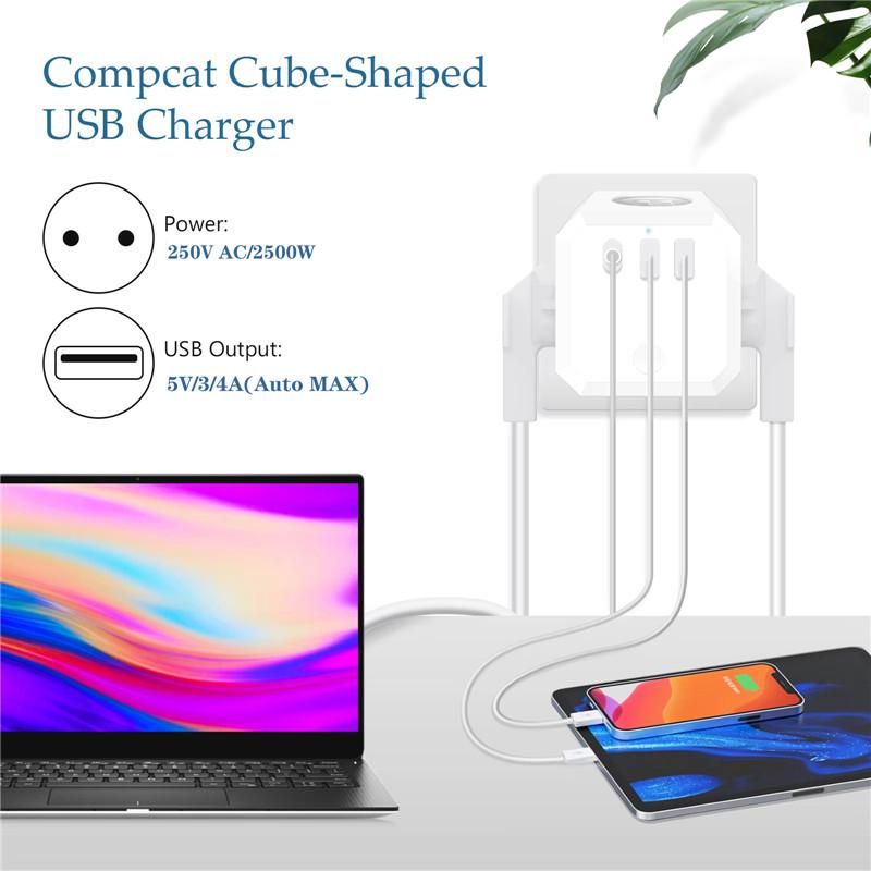 Стандартный концентратор с несколькими настенными розетками 6 в 1, тройники с 2 портами USB, портом PD, 3 розетками переменного тока и выключателем питания, адаптер питания 2500 Вт для домашнего офиса, путешествий