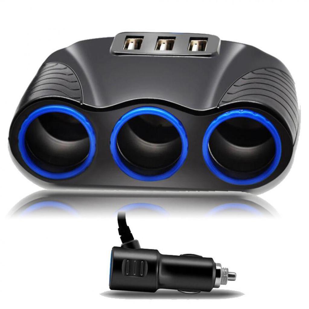 12-24V 3 Ways Car Lighter Socket Splitter USB Charger Power Adapter