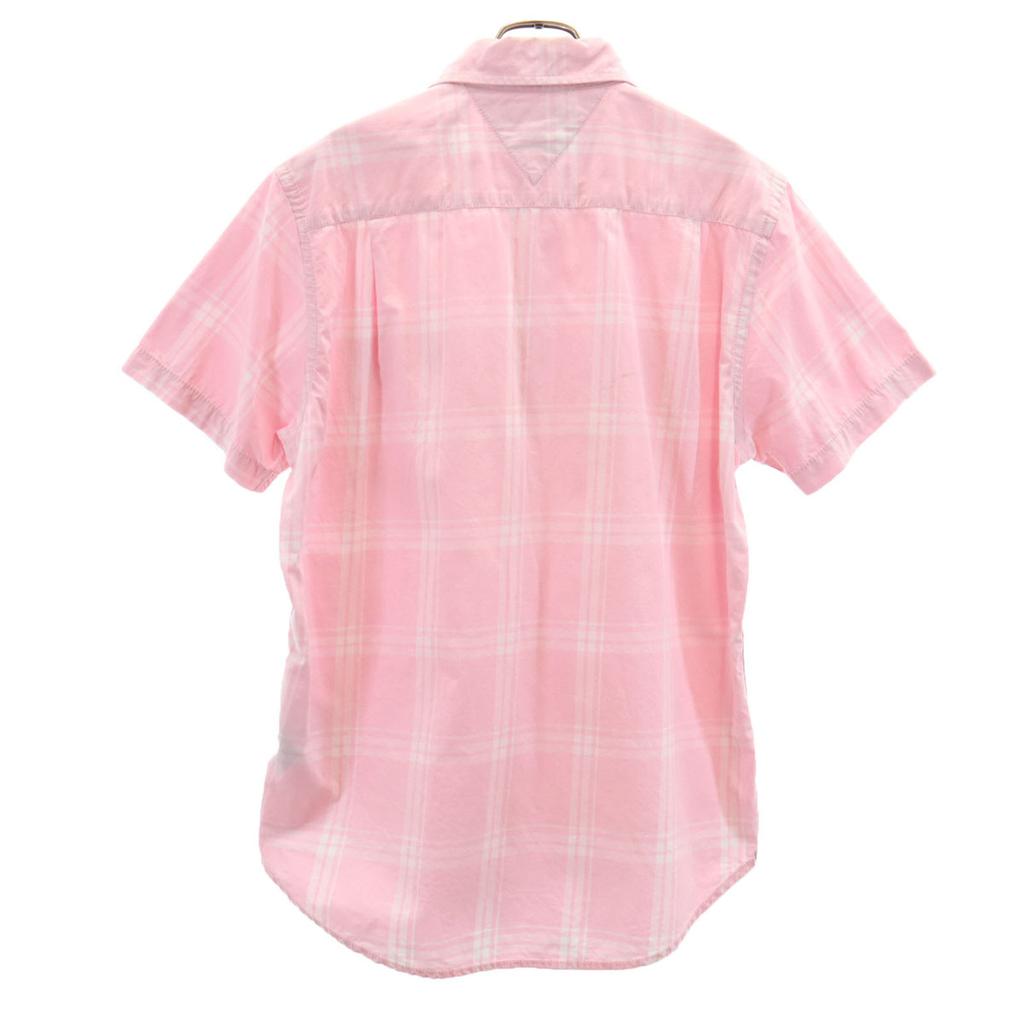 Tommy Hilfiger Check Pattern Short Sleeve Custom Fit Cotton Shirt M Pink Men's Used