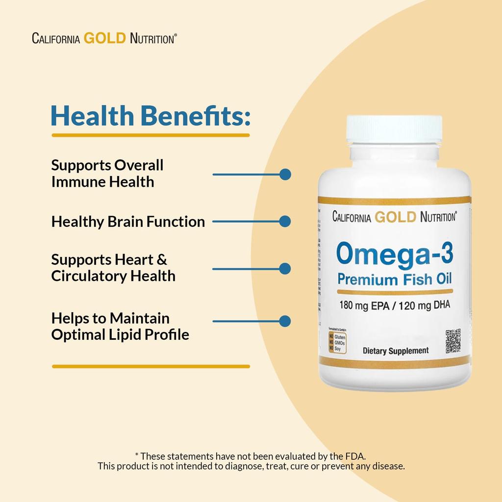 California Gold Nutrition Omega-3 Premium Fish Oil, 100 Fish Gelatin Softgels