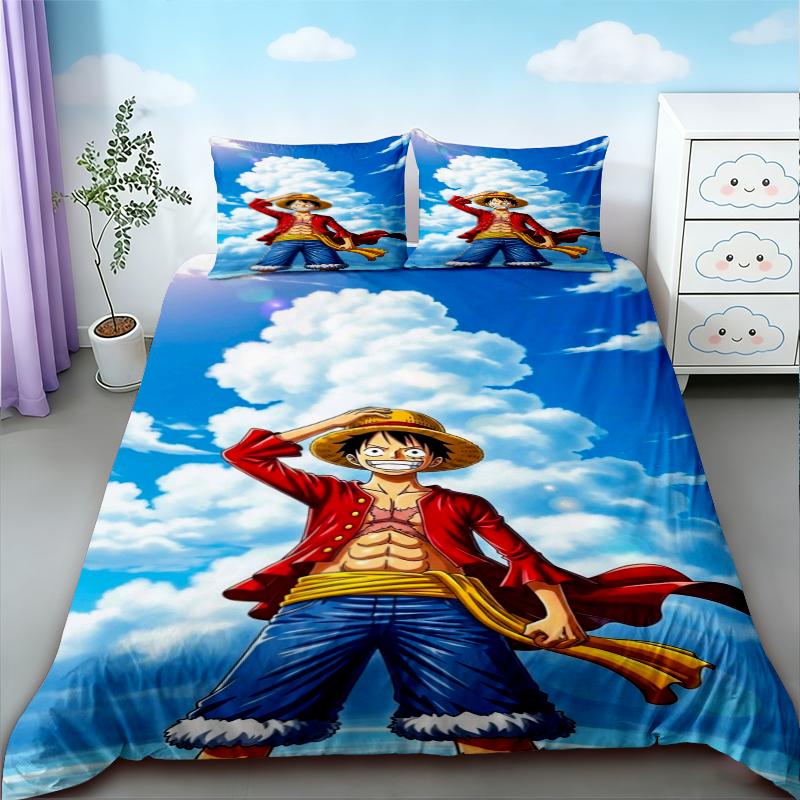 3 шт. Пододеяльник Подарки Луффи One Piece Мультяшный Комплект Постельного Белья Чехол для Одеяла Мягкий Удобный для Спальни Общежития Полуторный Односпальный