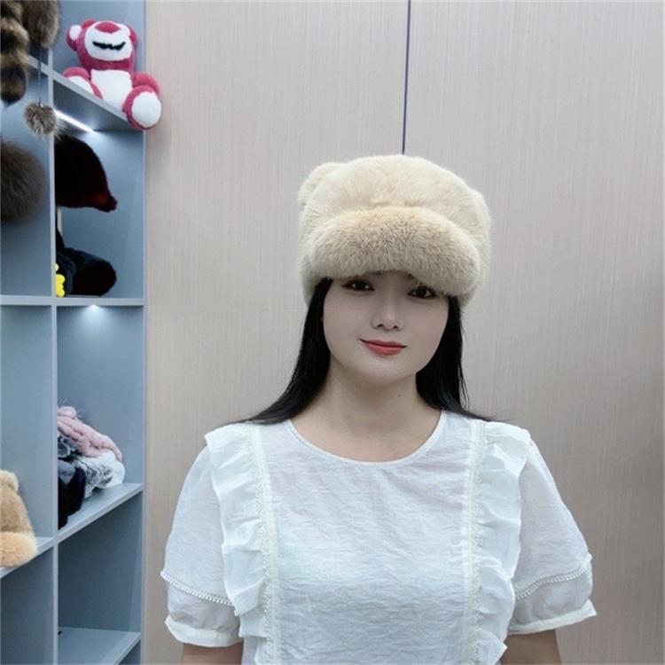 Шапка из натурального кроличьего меха с кошачьими ушками, круглый верх, для покупок, толстый натуральный кроличий мех, теплая женская зимне-осенняя бейсболка