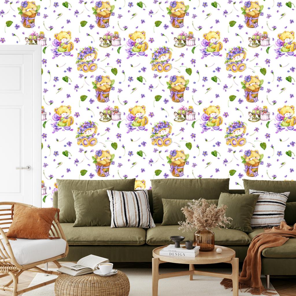 Teddy bear flowers and nature wallpaper for living room and bedroom 50x1000