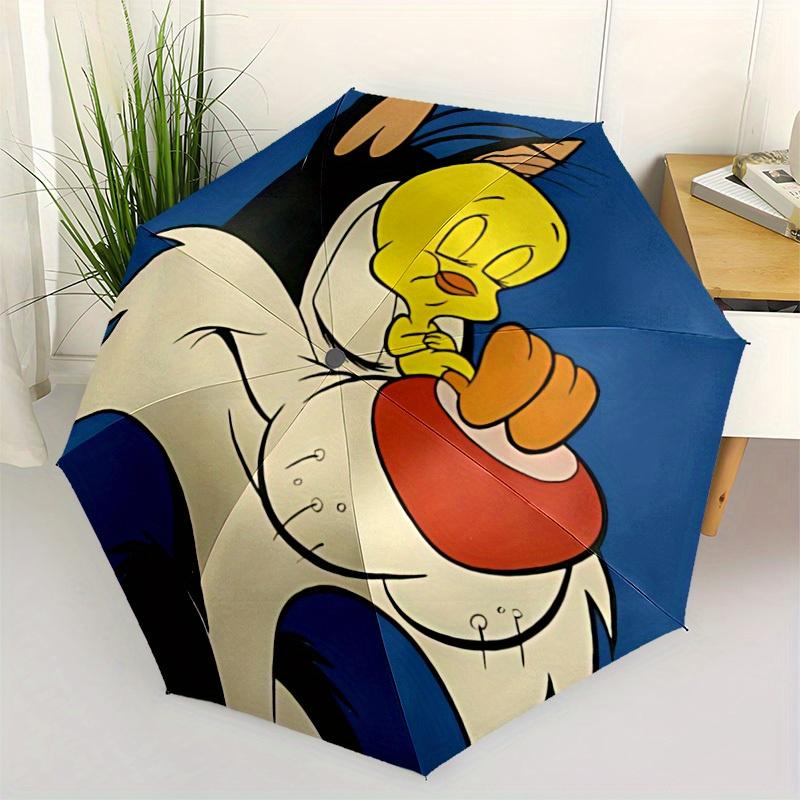 1pc Looney Tunes Bird Cat Automatic Open/close Folding Portable Umbrella with 8-Rib Structure for Women/Men, All-Season Use  a0901036