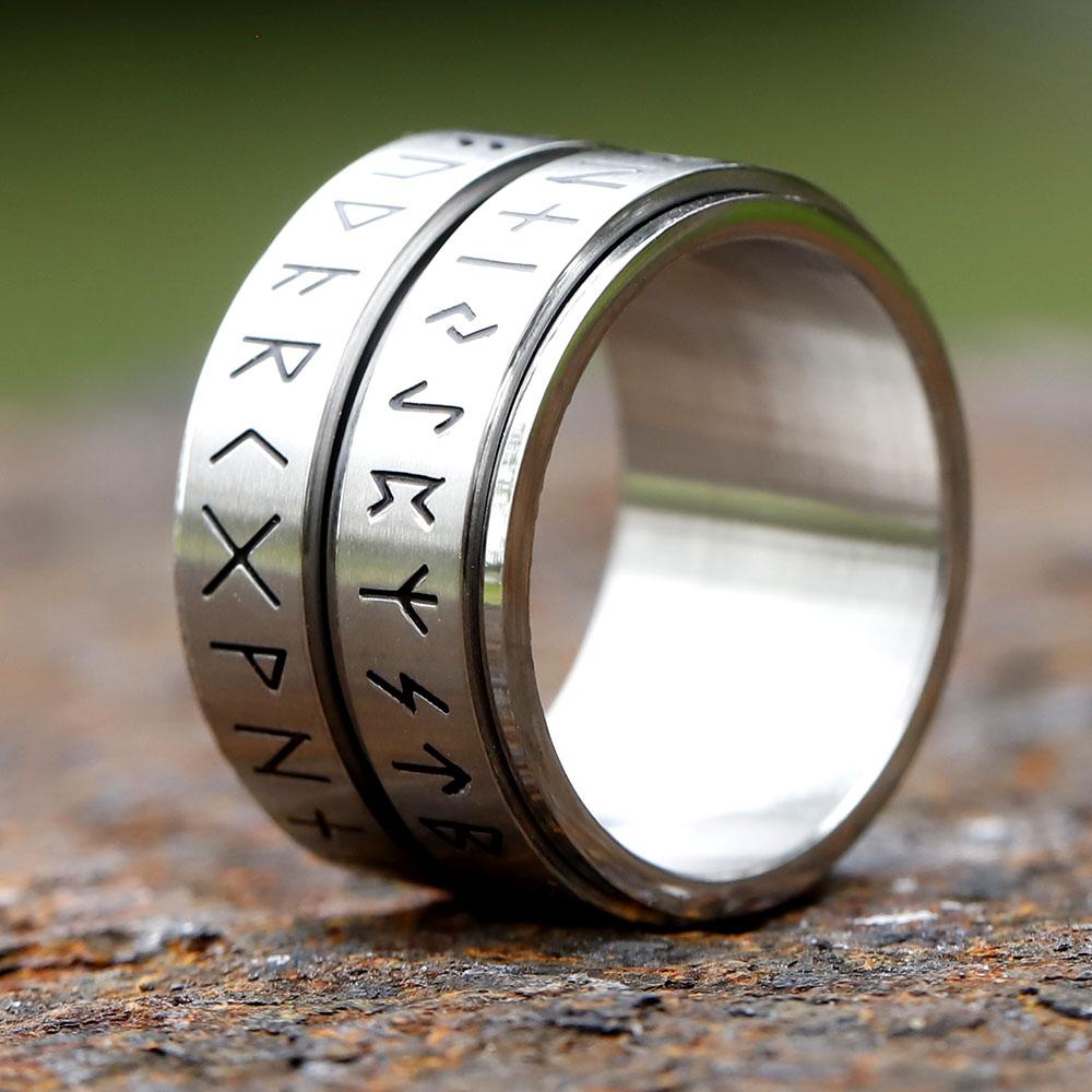 NEW Rotatable Viking Rune Ring for Men Women 316L Stainless Steel Odin Letter Rings Couple Simple Amulet Jewelry Gifts