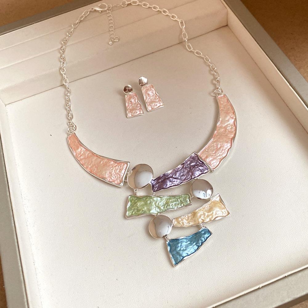 Преувеличенный женский набор ожерелья и серег, цепочка на ключицу, разноцветный набор украшений, для повседневной носки