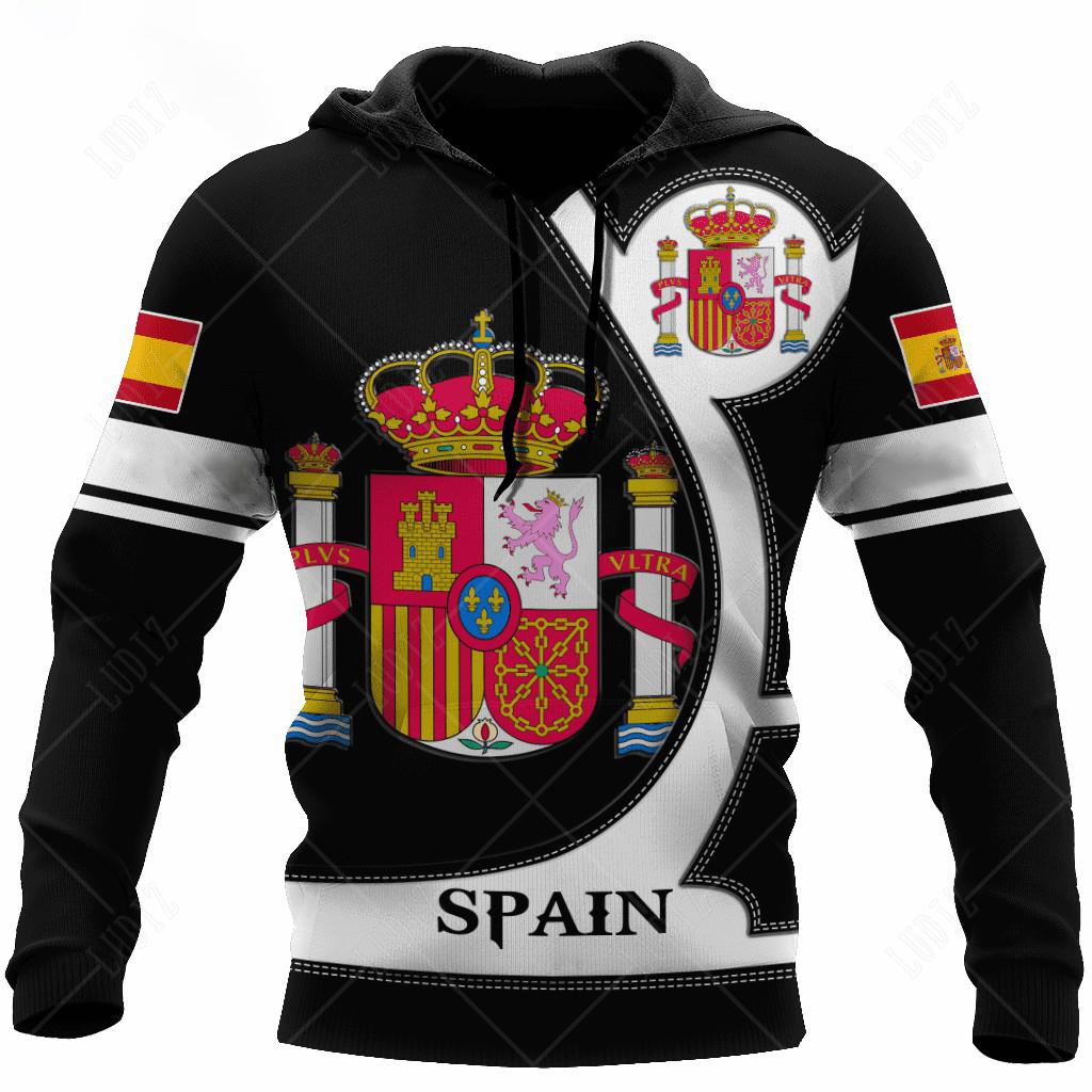 Новые толстовки с испанским черепом, мужская толстовка с 3D принтом, топы с флагом Испании, осенняя уличная одежда с длинными рукавами, толстовка с капюшоном для мужчин, одежда