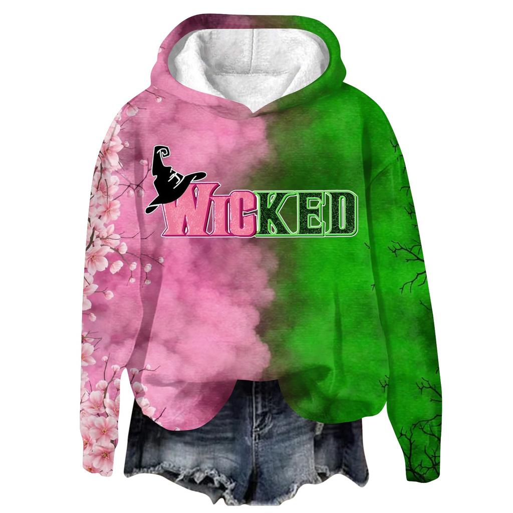 Женский модный повседневный пуловер с длинными рукавами и принтом в виде ведьмы с капюшоном