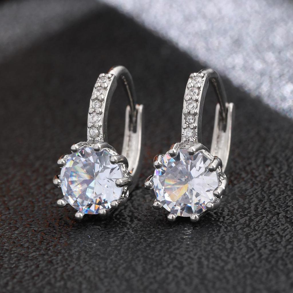 Korean Multi-Color Round Diamond Zircon Earrings: Elegant, Simple, and Luxurious Design for Women