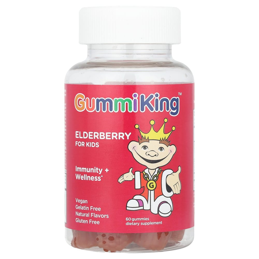 IHerb Gummy King Детские жевательные конфеты с бузиной + Малина для хорошего самочувствия 60 штук