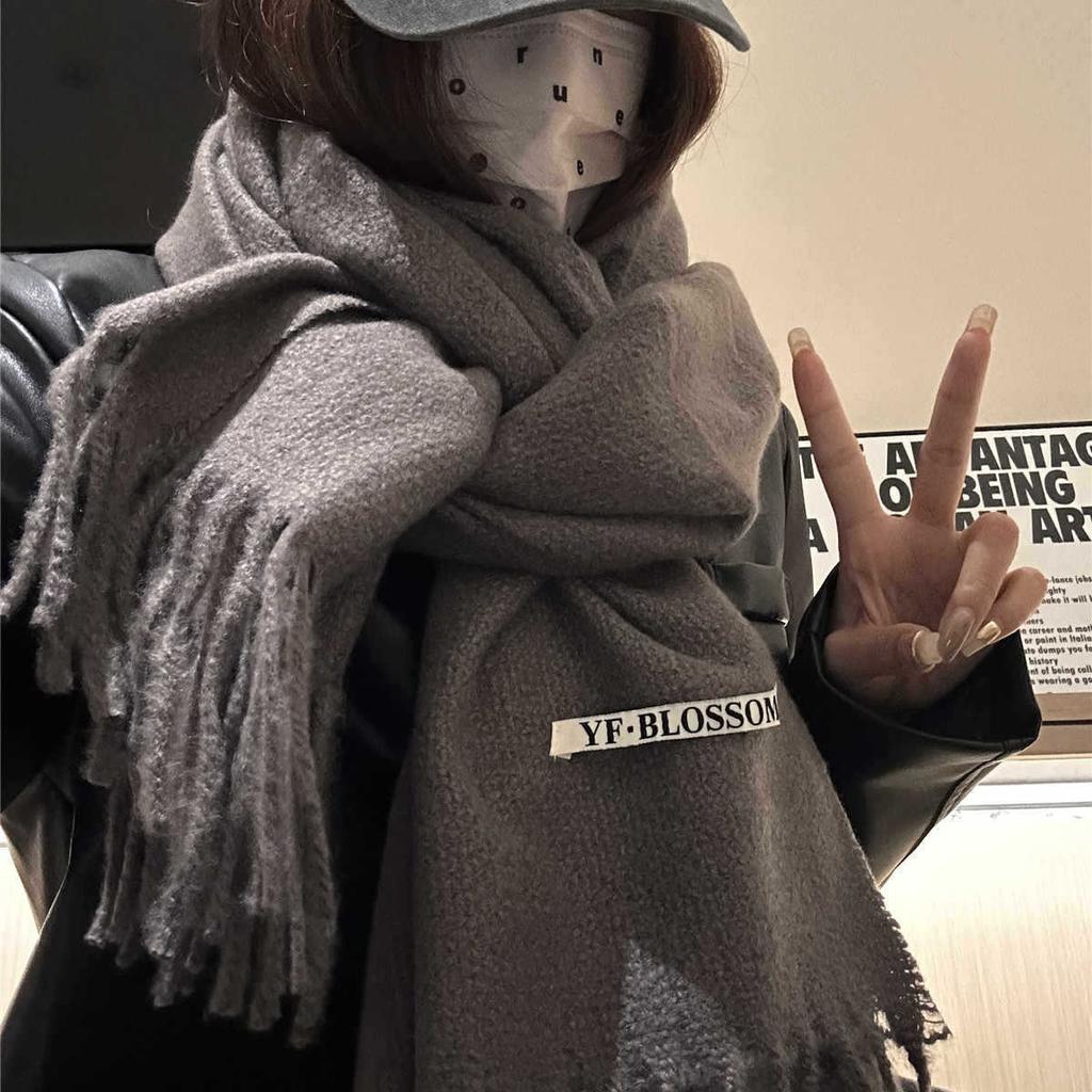 Double-Sided Scarf Female Warm And Cold Solid Color Knitted Couple Scarf Dual-Purpose Shawl