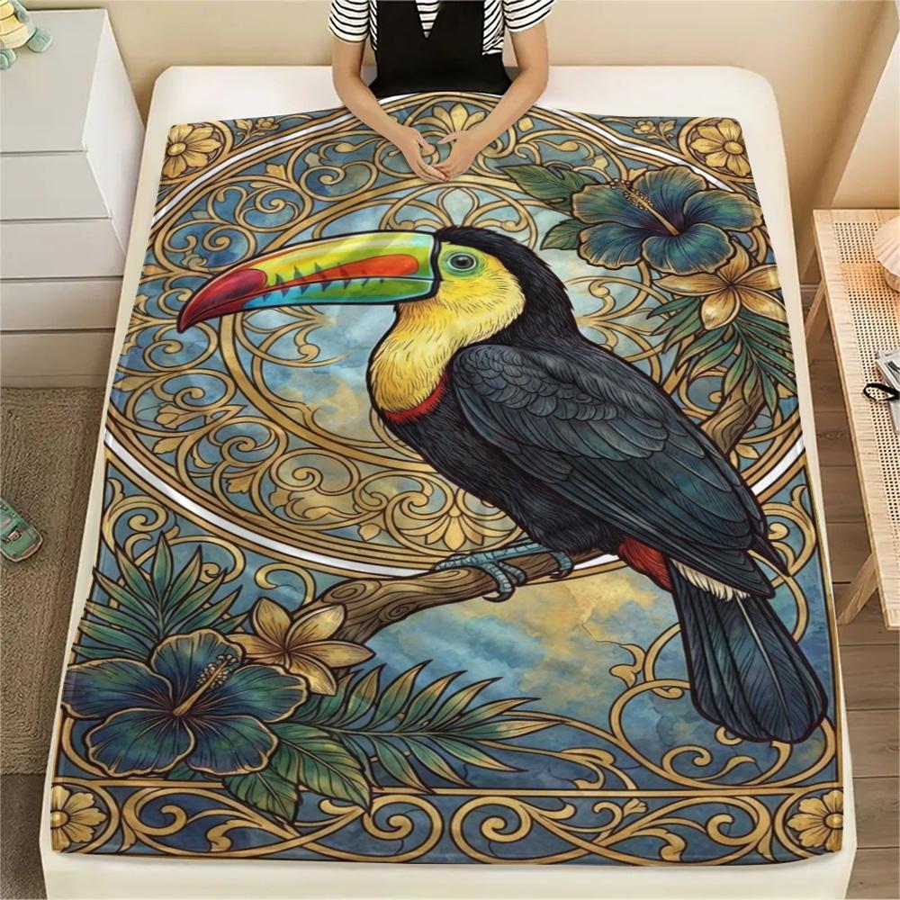 1PC Tropical Bird Wall Print FlAannel Blanket, High quality Comfortable for All Seasons, Home Decor, Warmth and Comfort