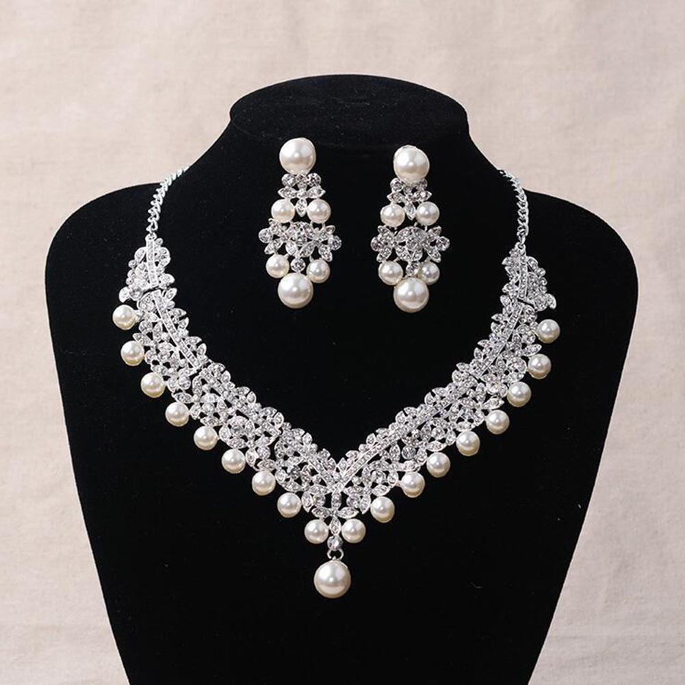 Women Pendant Necklace Earrings Crown Tiara Jewelry Set