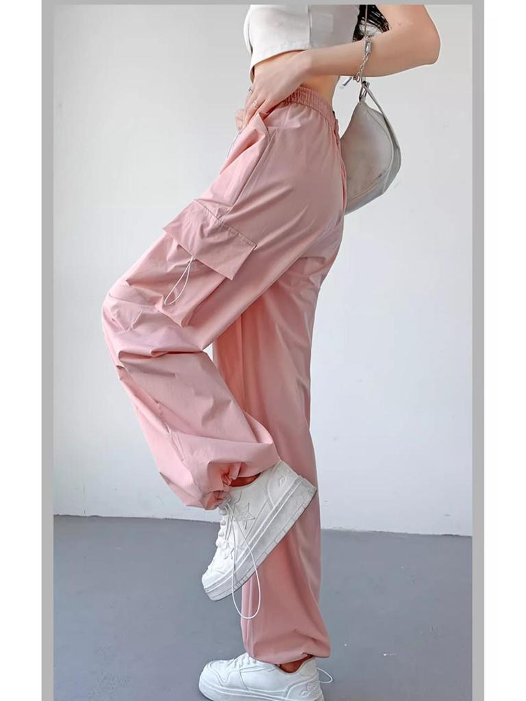 Женские маленькие черные быстросохнущие брюки прямого кроя с широкими штанинами, повседневные летние спортивные брюки 2024