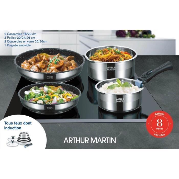 Arthur Martin AM2493 8-piece Cookware Set - Stainless Steel - Removable Handle - All Heat Sources Including Induction