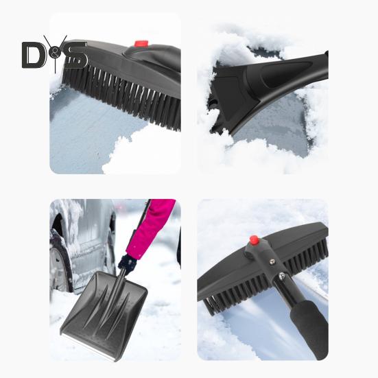 Лопата для снега с насадками 3 в 1, нейлоновая щетина, вращающаяся конструкция головки, простая установка, скребок для снега и льда с эргономичной ручкой