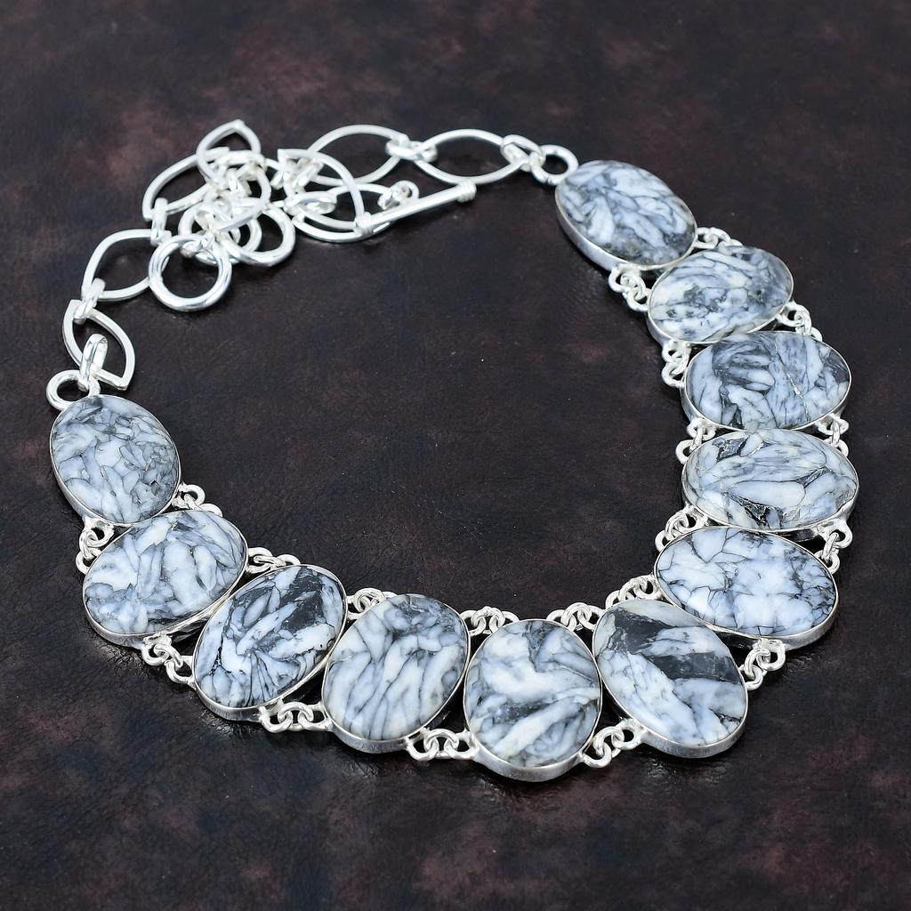 Ожерелье из драгоценных камней Pinolith Jasper, ювелирные изделия ручной работы, ожерелье из стерлингового серебра 925 пробы, регулируемое ожерелье-цепочка, элегантное ожерелье, подарок на годовщину